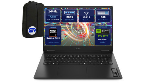 OMEN 17 C67G3EAEP9 Ryzen AI7 350 RTX5070 8GB 32 GB RAM 2 TB SSD 17.3'' FHD 144Hz Win11 Pro + ElektroPasaj Çanta