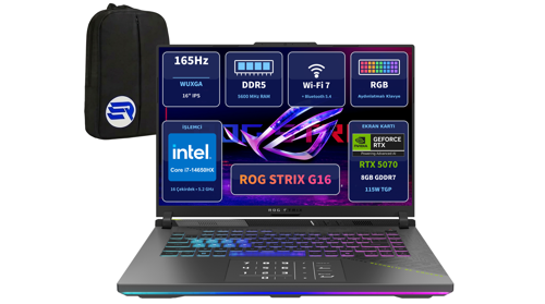 ROG Strix G16 G615JPR-RV300EP7 i7-14650HX RTX5070 8GB 32 GB RAM 2 TB SSD 16'' WUXGA 165Hz Win11 Pro + ElektroPasaj Çanta