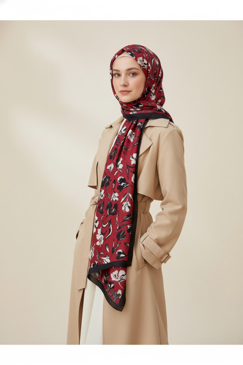 Çiçek Motifli Floral Desenli Özel Tasarım Şal