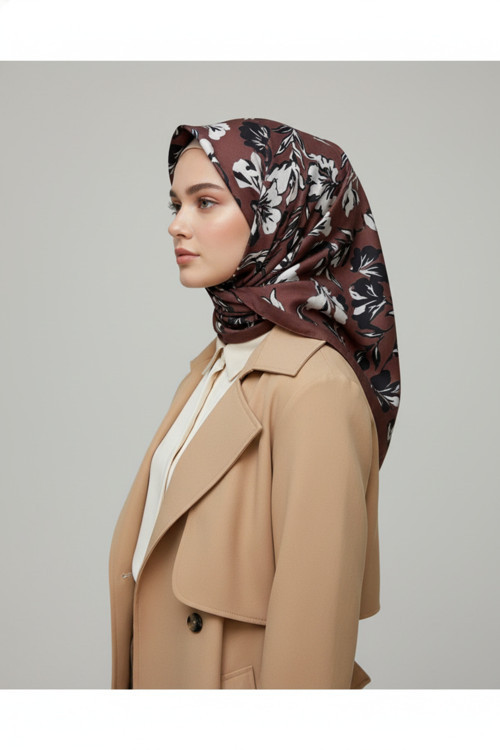 Çiçek Motifli Floral Desenli Özel Tasarım Şal