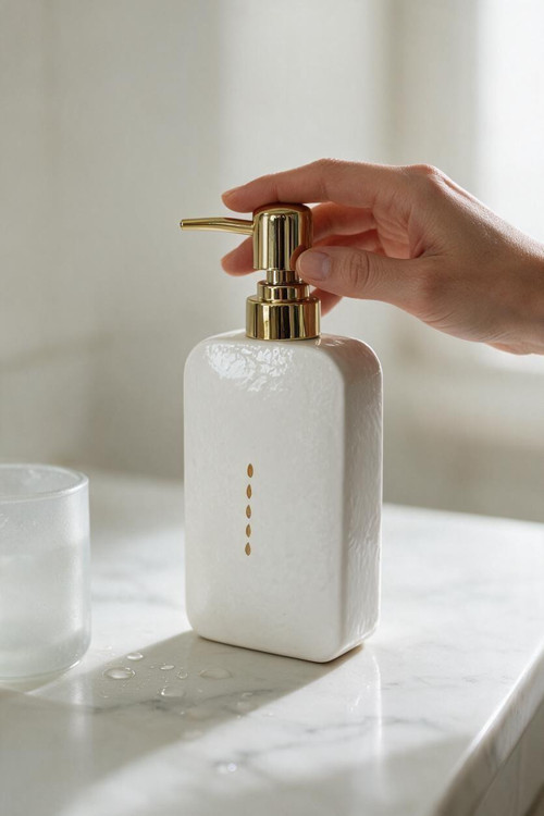 Parlak Yüzey Porselen Sıvı Sabunluk Krem, Gold Pompa 300ml