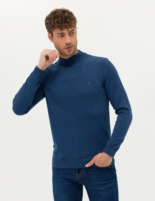 İndigo Melanj Slim Fit Yarım Balıkçı Yaka Basic Triko Kazak 50276161-VR155