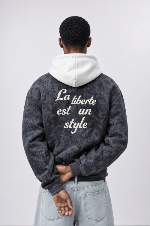 Erkek Liberte Yazı Detaylı Yıkamalı Oversize Zip Füme