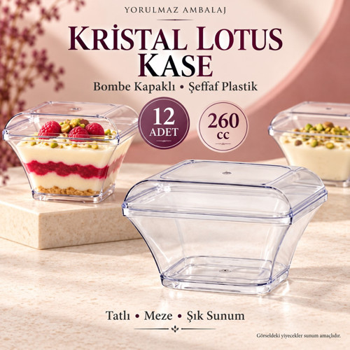 Kristal Lotus Kase Bombe Kapaklı 260 Cc 12 Adet