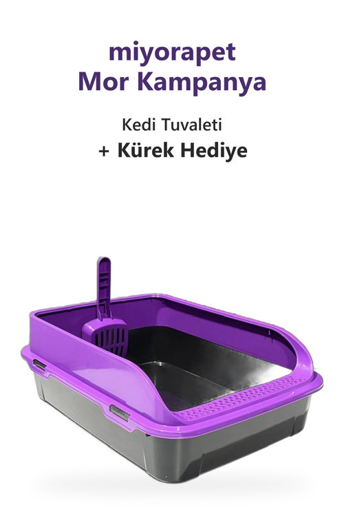 Mor Kampanya Açık Kedi Tuvaleti - Kürek Hediyeli