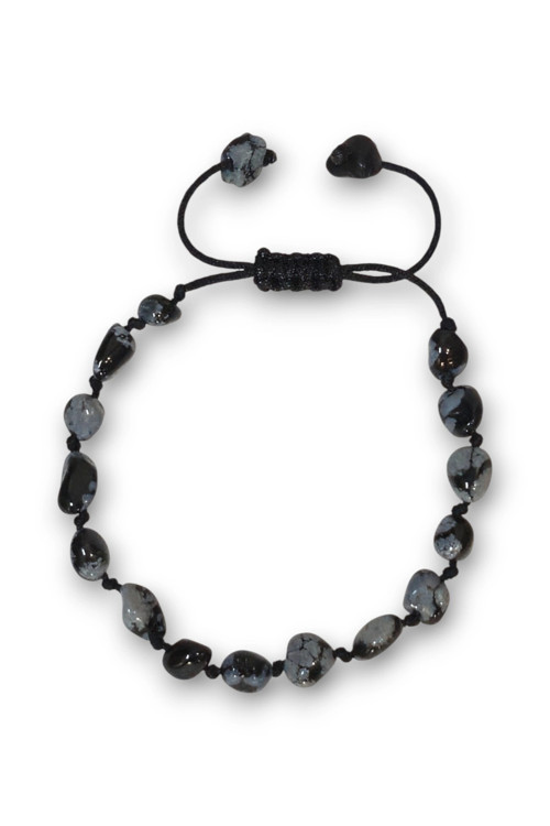 Kar Tanesi Obsidyen Bileklik Makrome Ayarlı 405-4