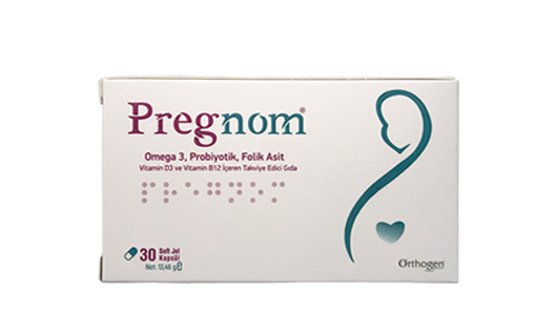 Pregnom Omega 3, Probiyotik, Folik Asit, Vitamin D3 ve Vitamin B12 içeren Takviye Edici Gıda 30 Kapsül