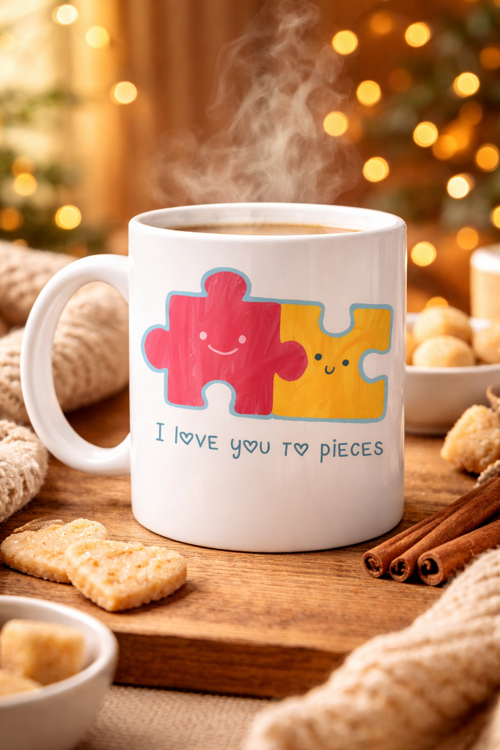 I Love You To Pieces Baskılı Porselen Kupa Model 14 - Sevgiliye Arkadaşa Özel Tasarım Kahve Kupası - Hediye Kupası