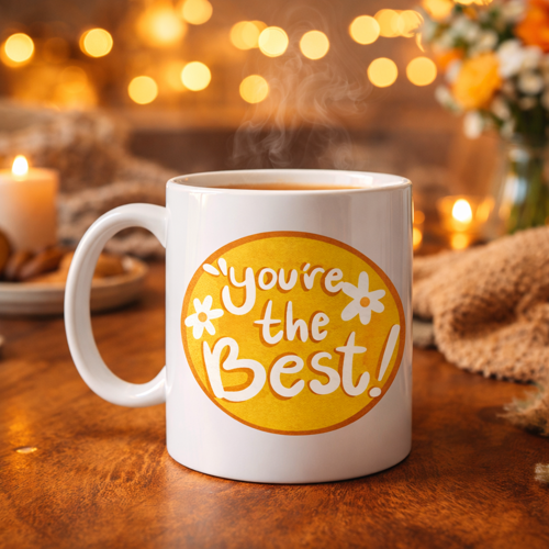 You're The Best Yazılı Porselen Kupa MODEL 123 – Motive Edici Tasarım, Özel Hediye Fikri, Kahve & Çay Kupası