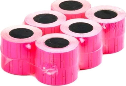 Çizgili Flo Pembe Fiyat Etiket (12 * 21 MM) ( 6 Rulo )