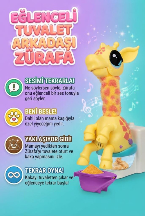 Gioc-Hi Prezio-Si Lisanslı Gigi Kaka Yapan Şarkı Söyleyen Haraketli İnteraktif Oyuncak Zürafa