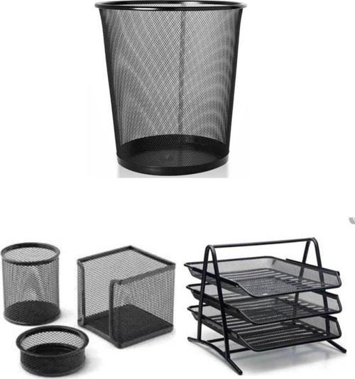 3 Lü Perfore Set( Kalemlik+küpnotluk+ataşlık),çöp Kovası Ve 3 Lü Evrak Rafı