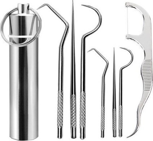 7 Parça Taşınabilir Diş Temizleme Seti - Tartar Plak Bakımı İçin Metal Ağız Hijyen Kiti, Diş Taşı, Plak ve Bakım İçin 7'li Set, Diş Eti ve Ağız Temizliği İçin Metal Ara Yüz Aletleri