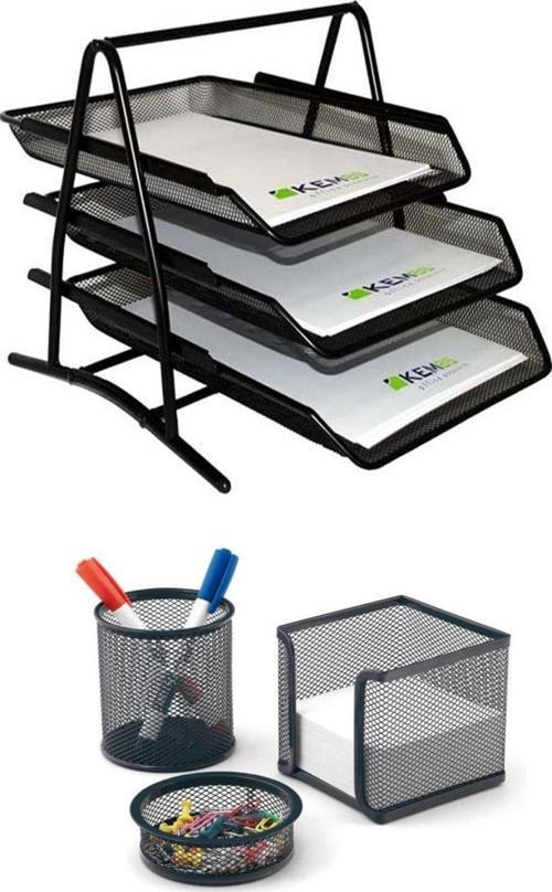 A4 Evrak Rafı Metal Üçlü Perfore 3'lü Set (kalemlik, Ataşlık)