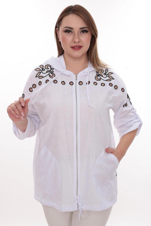 Büyük Beden %100 Cotton Kapüşonlu Hırka – Rahat ve Şık Tasarım - 44462