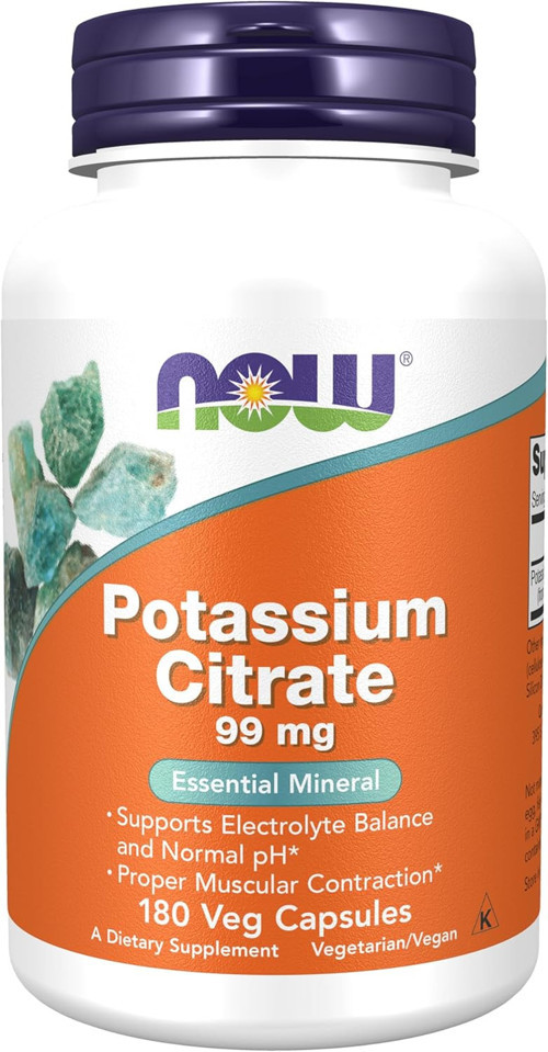 NOW Potassium(Potasyum) Citrate Electrolyte Balance and Normal pH Essential Mineral 180 veg Caps