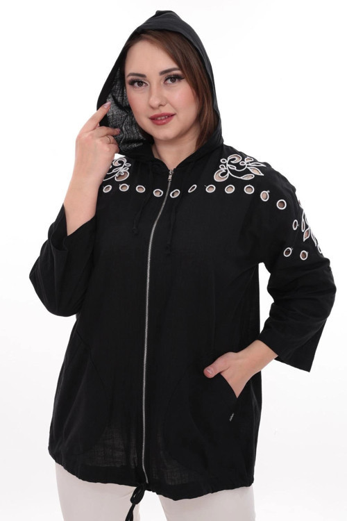 Büyük Beden %100 Cotton Kapüşonlu Hırka – Rahat ve Şık Tasarım - 44462