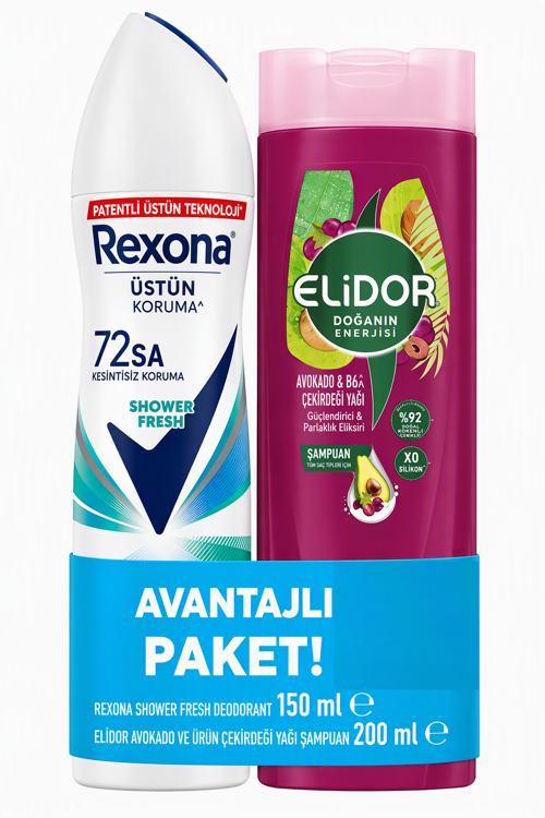 Shower Fresh Kadın Sprey Deodorant 2 x 150 ML + Elidor Avakado & Üzüm Çekirdeği Yağı Şampuan