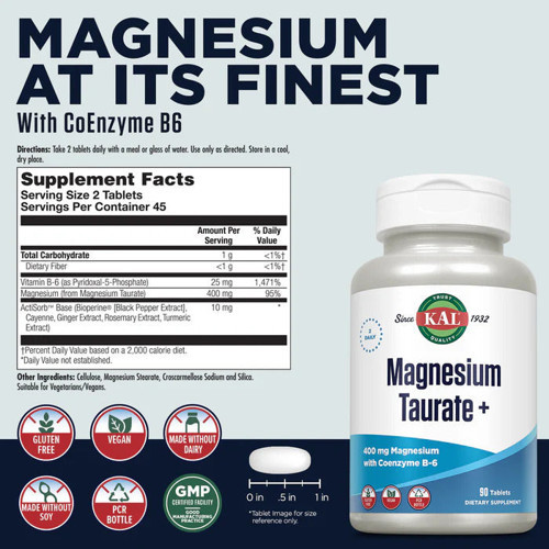 KAL Magnesium Taurate+B6 Vitamini 90 Tablets - Magnezyum takviyesi