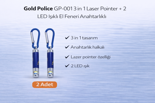 Gold GP-001 3 in 1 Lazer + 2 LED Işıklı El Feneri Anahtarlıklı 2 Adet