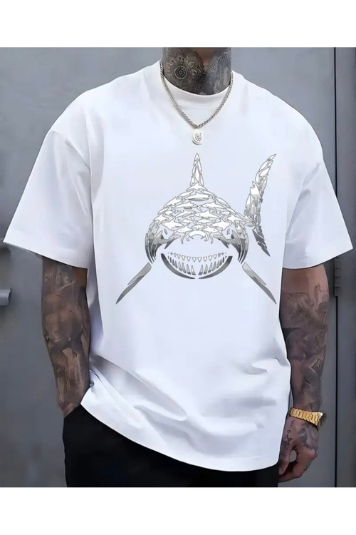 Köpekbalığı Baskılı Özel Tasarım Oversize Tshirt