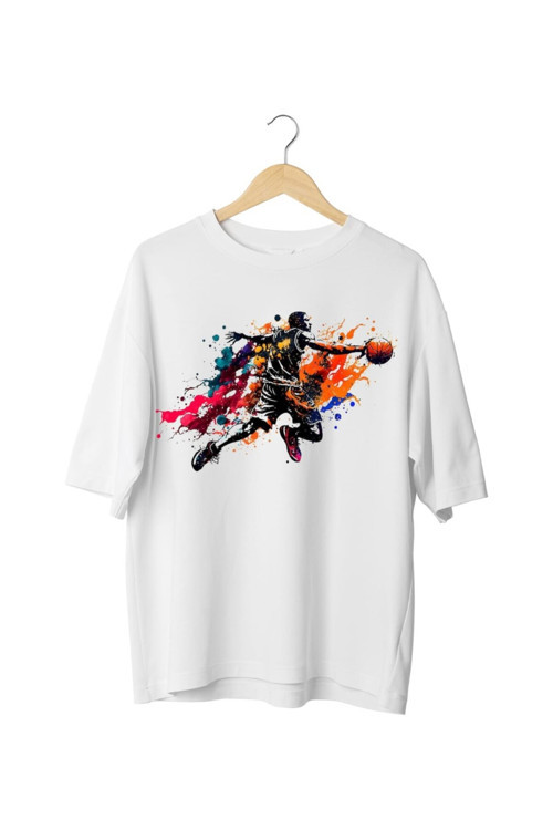 Renkli Basketbolcu Özel Tasarım Oversize Tshirt