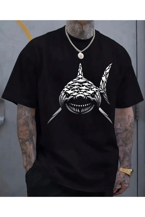 Köpekbalığı Baskılı Özel Tasarım Oversize Tshirt