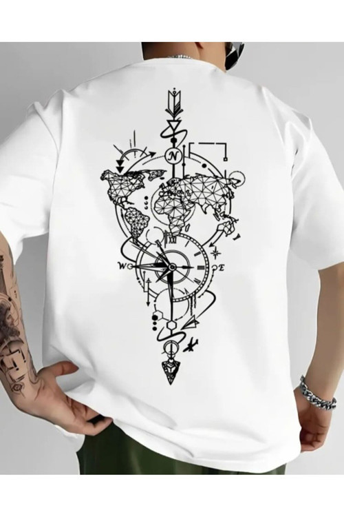Harita Baskılı Özel Tasarım Oversize Tshirt