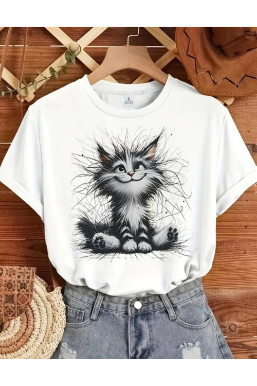 Cat Özel Tasarım Baskılı Oversize Tshirt