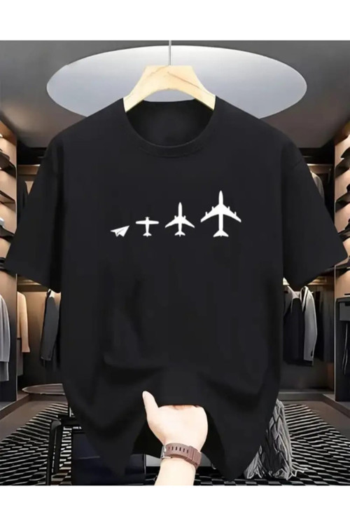 Uçak Baskılı Özel Tasarım Oversize Tshirt