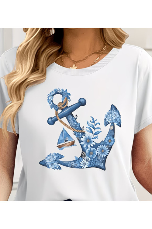 Çapa Deniz Baskılı Özel Tasarım Oversize Tshirt