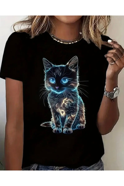 Neon Cat Baskılı Özel Tasarım Oversize Tshirt