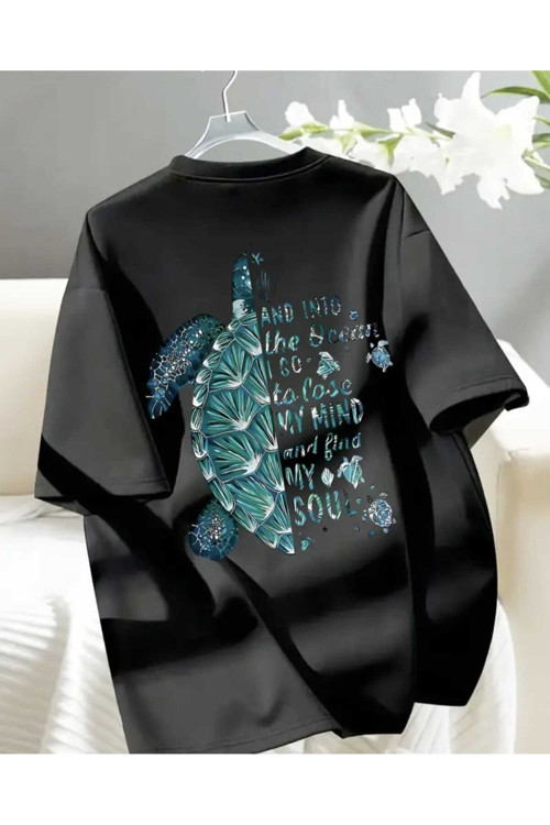 Kaplumbağa Baskılı Özel Tasarım Oversize Tshirt
