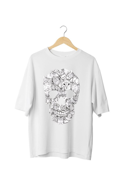 İskelet Baskılı Oversize Tshirt