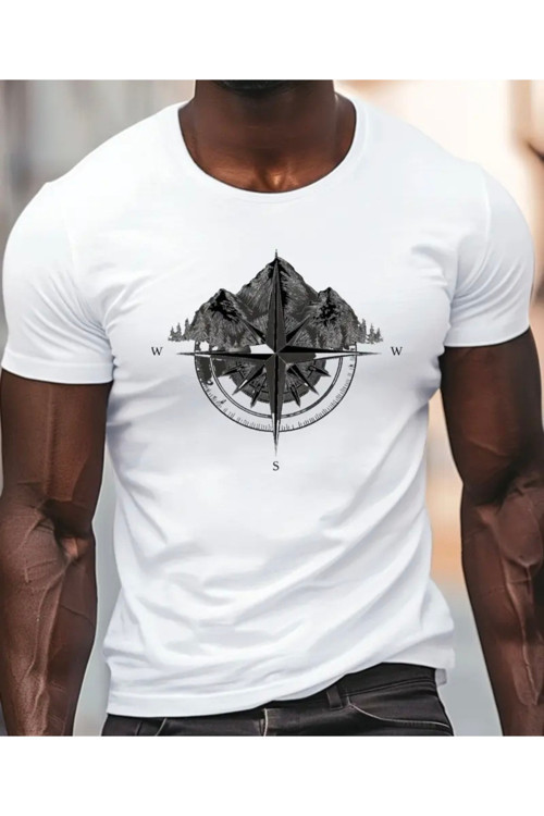 Dağ Pusula Baskılı Özel Tasarım Oversize Tshirt