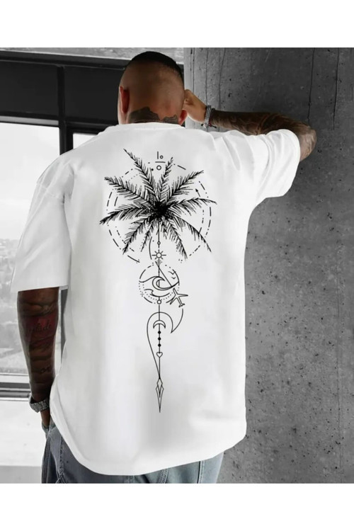 Palmiye Baskılı Özel Tasarım Oversize Tshirt