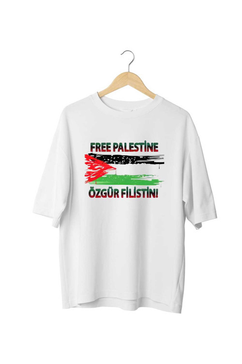 Özgür Filistin 2 Baskılı Özel Tasarım Oversize Tshirt