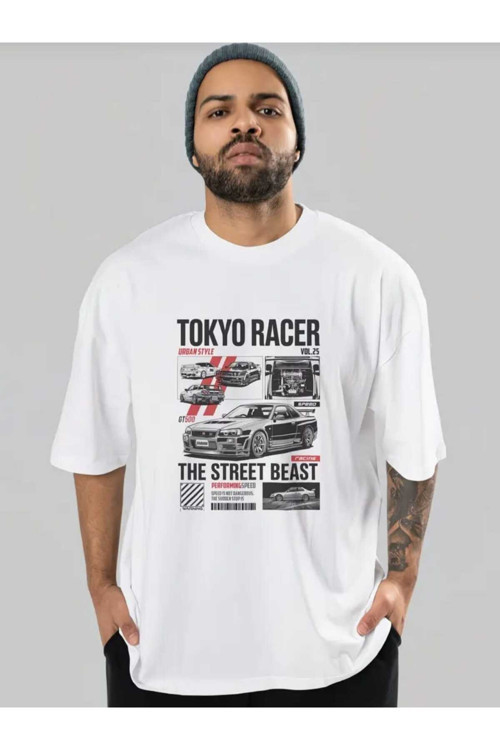 Tokyo Racer Baskılı Özel Tasarım Oversize Tshirt