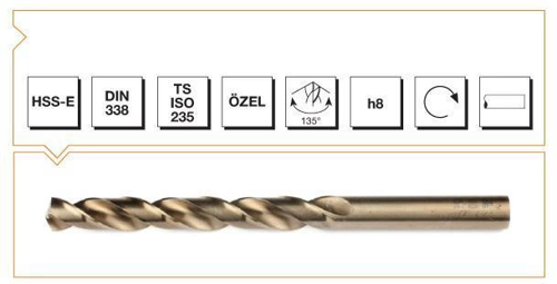Mey İthalat® Makina Takım HSS-E Altın Seri İnox Delme Matkap Ucu 1 mm