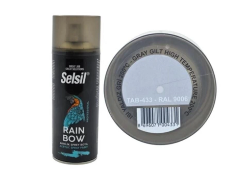 Mey İthalat® Selsil Rainbow Akrilik Sprey Boya 200 Derece Isıya Dayanıklı Yaldız Gri