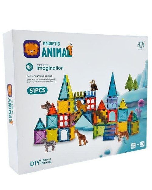 KZL Magnetic Animal Vahşi Hayvan Figürlü Manyetik Yapı Blokları Seti 5.5 cm 51 Parça CH1484