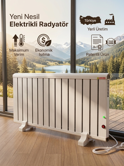 Elektrikli Aluminyum Radyatör Çift Rezistanslı 1200WATT (600+600) 60C Termostatlı Hizmetterm