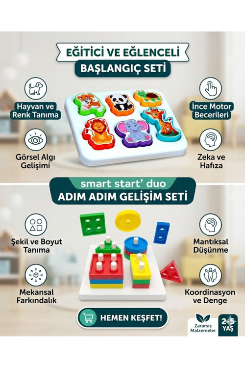 Eğitici Set Sevimli Hayvanlar Bultak Geometri Şekiller Set Oyuncak