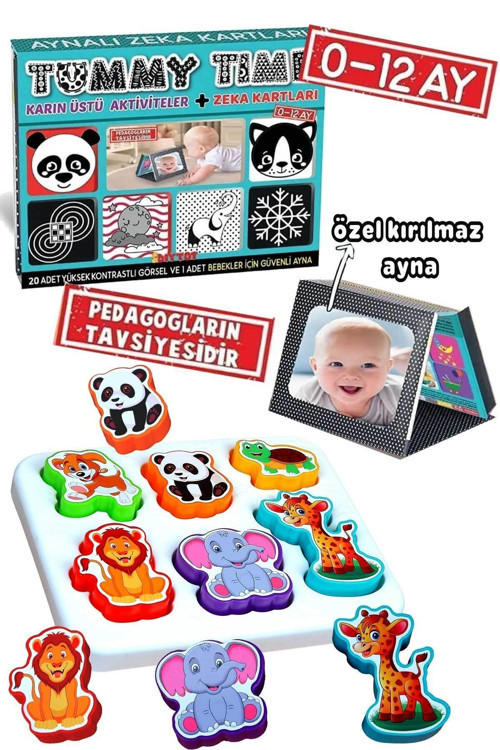 Tummy Time Aynalı Zeka Kartları Neşeli Dostlar Hayvanlar Bultak Set