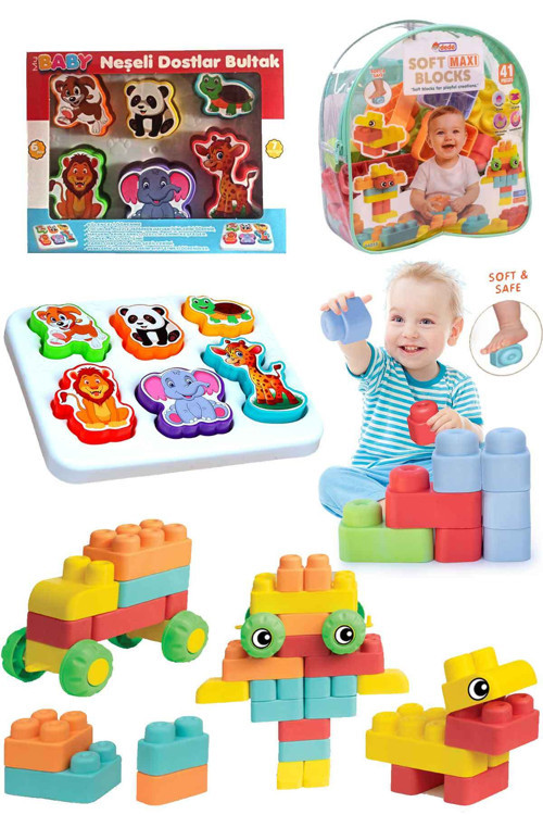 Eğitici Oyuncak Sevimli Hayvanlar Bultak Soft Maxi Bloklar 41 Parça Çantalı Set