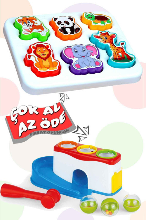 Eğitici Vur Yuvarla Oyunu Neşeli Hayvanlar Bultak 2'Li Set