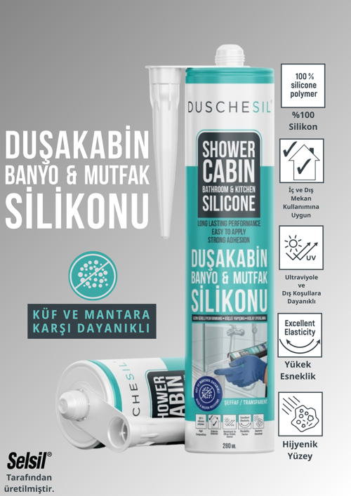 Duşakabin Silikonu Suya, Neme ve Küfe Dayanıklı Şeffaf Sızdırmazlık Silikonu | Banyo, Cam, Seramik