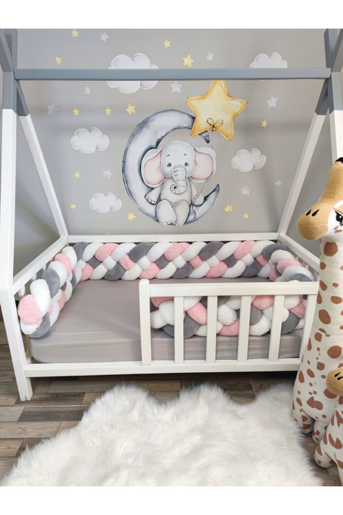 440 Cm 4 Lü Örgü Koruma Modeli Yeni Nesil Peluş Kumaş (90X130 Beşik İçin)