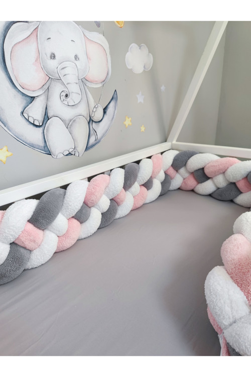 560 Cm 4 Lü Örgü Koruma Modeli Yeni Nesil Peluş Kumaş (90X190 Montessori Yatak Kapı Boşluğu Kapalı)