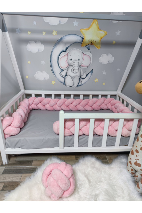 500 Cm 3 Lü Örgü Koruma Modeli Yeni Nesil Peluş Kumaş (90X190 Montessori Yatak Kapı Boşluğu Açık)